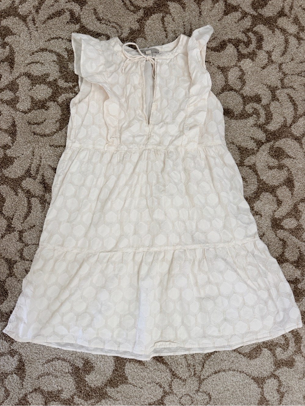 LOFT White Textured Ruffle Dress Womens MP Petite Medium Sleeveless Boho Mini
